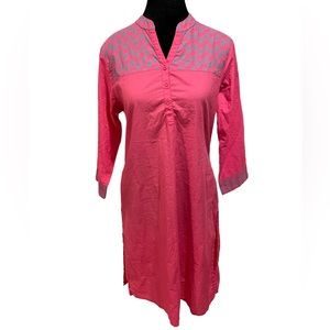 Max Hot Pink Electric Blue Cotton Eclectic Button Up Indian Kurta Tunic Blouse
